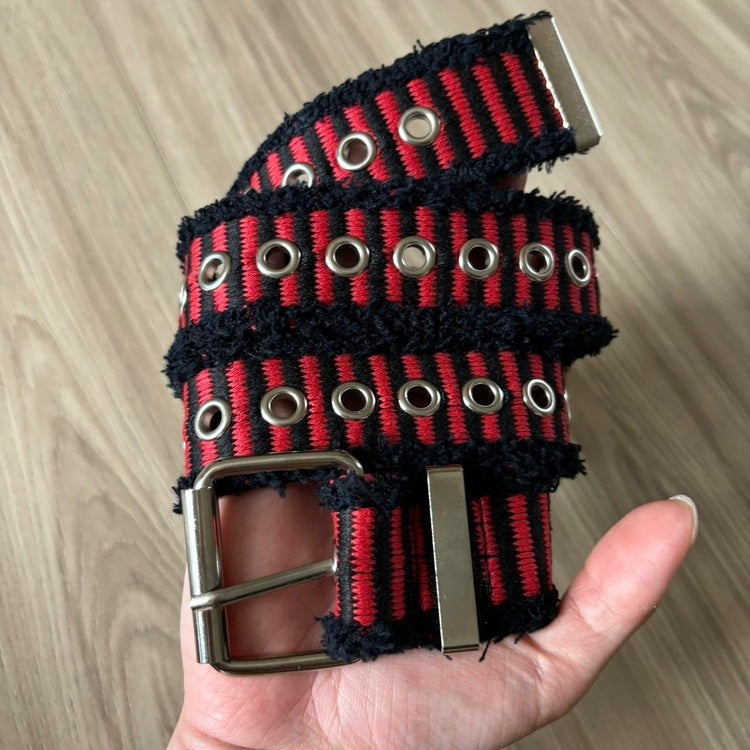 0081 - Distressed Grommet Belt (black/red)