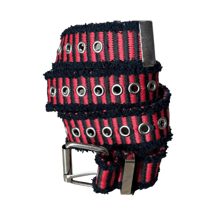 0081 - Distressed Grommet Belt (black/red)