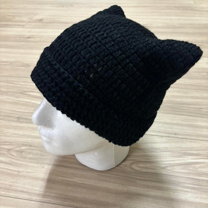 Knitted Ears Beanie (all-black)