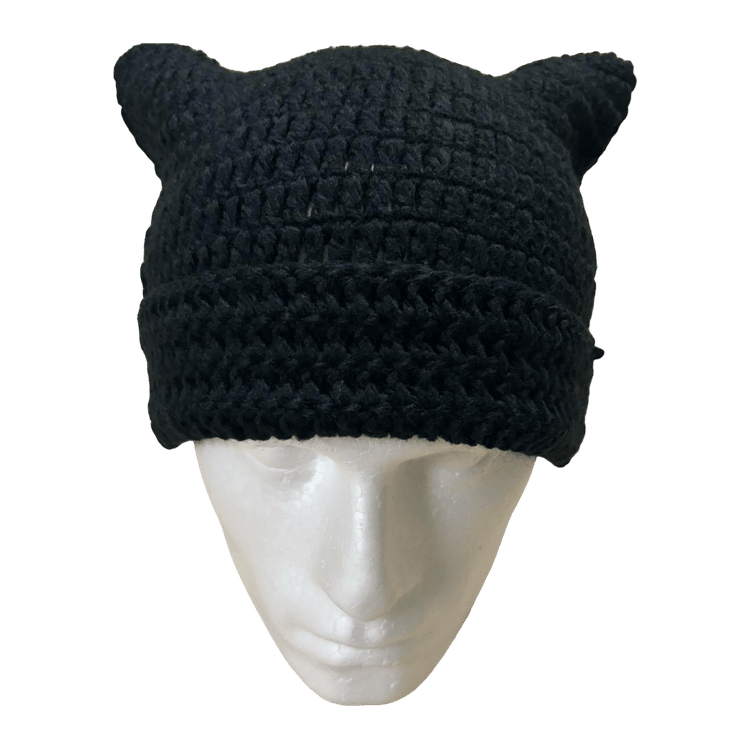 0232 - Knitted Ears Beanie (all-black)