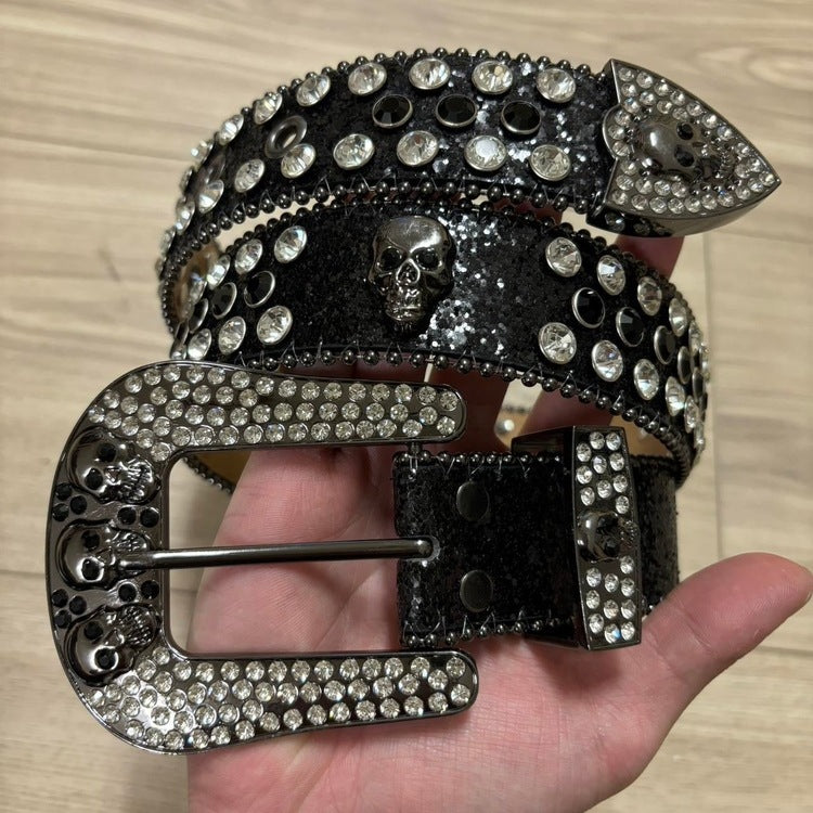 0065 - Skull Rhinestone Buckle Belt