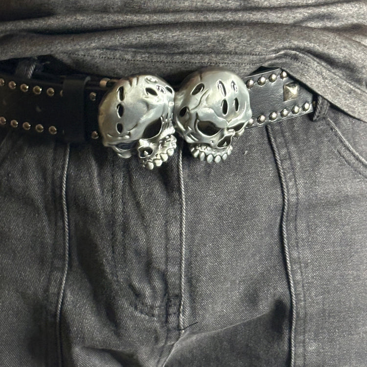 0007 - Double Skull Studded Buckle Belt