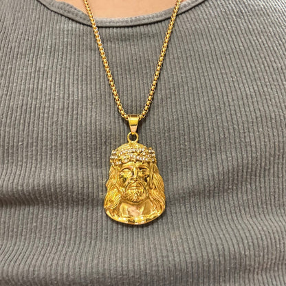 0295 - Golden Rhinestone Jesus Pendant