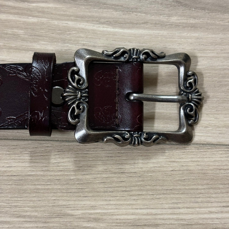 0236 - Gothic Buckle Genuine Leather Belt (Brown)