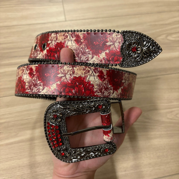 0004 - Ruby Floral Rhinestone Belt