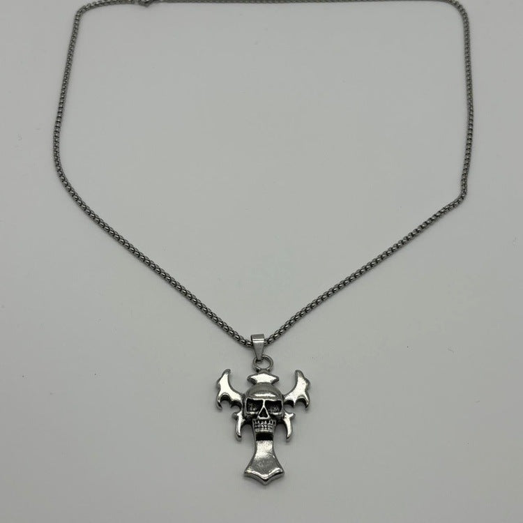 0173 - Y2K Skull Cross Necklace