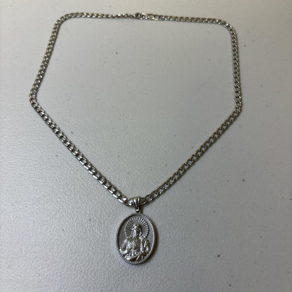 0626 - Silver Jesus Pendant Cuban Chain