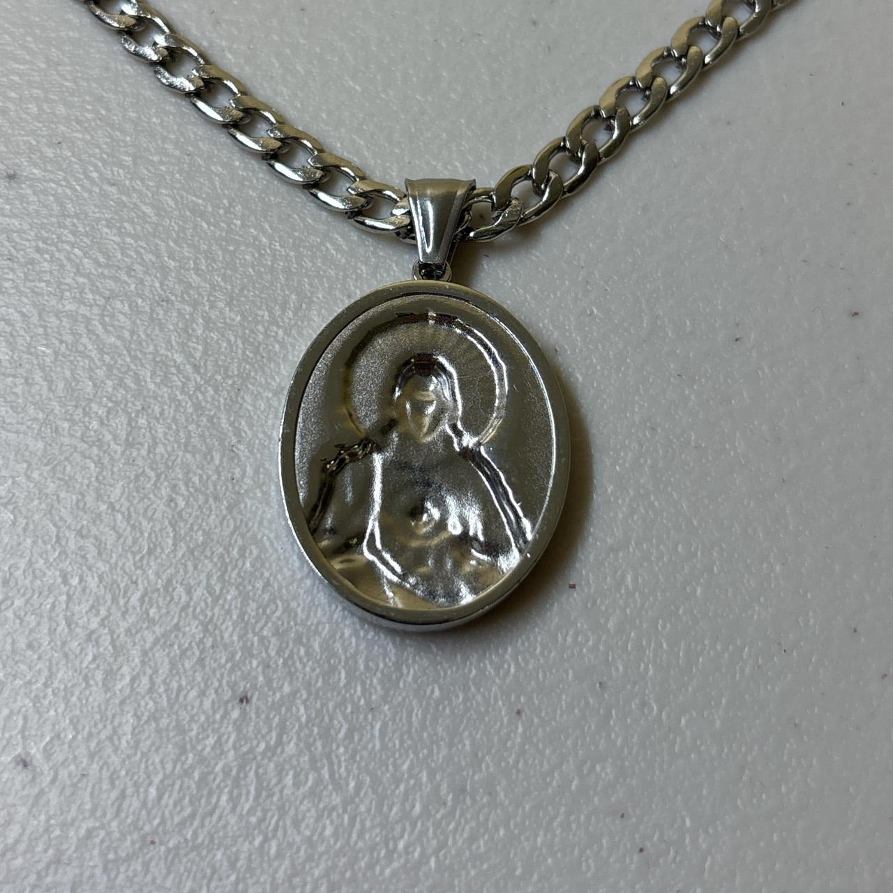 0626 - Silver Jesus Pendant Cuban Chain