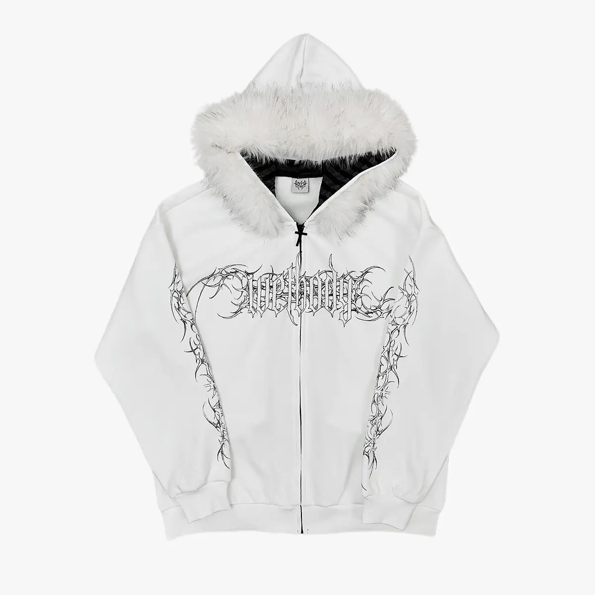 Gothic Tattoo Print Faux Fur Hooded Sweatshirt