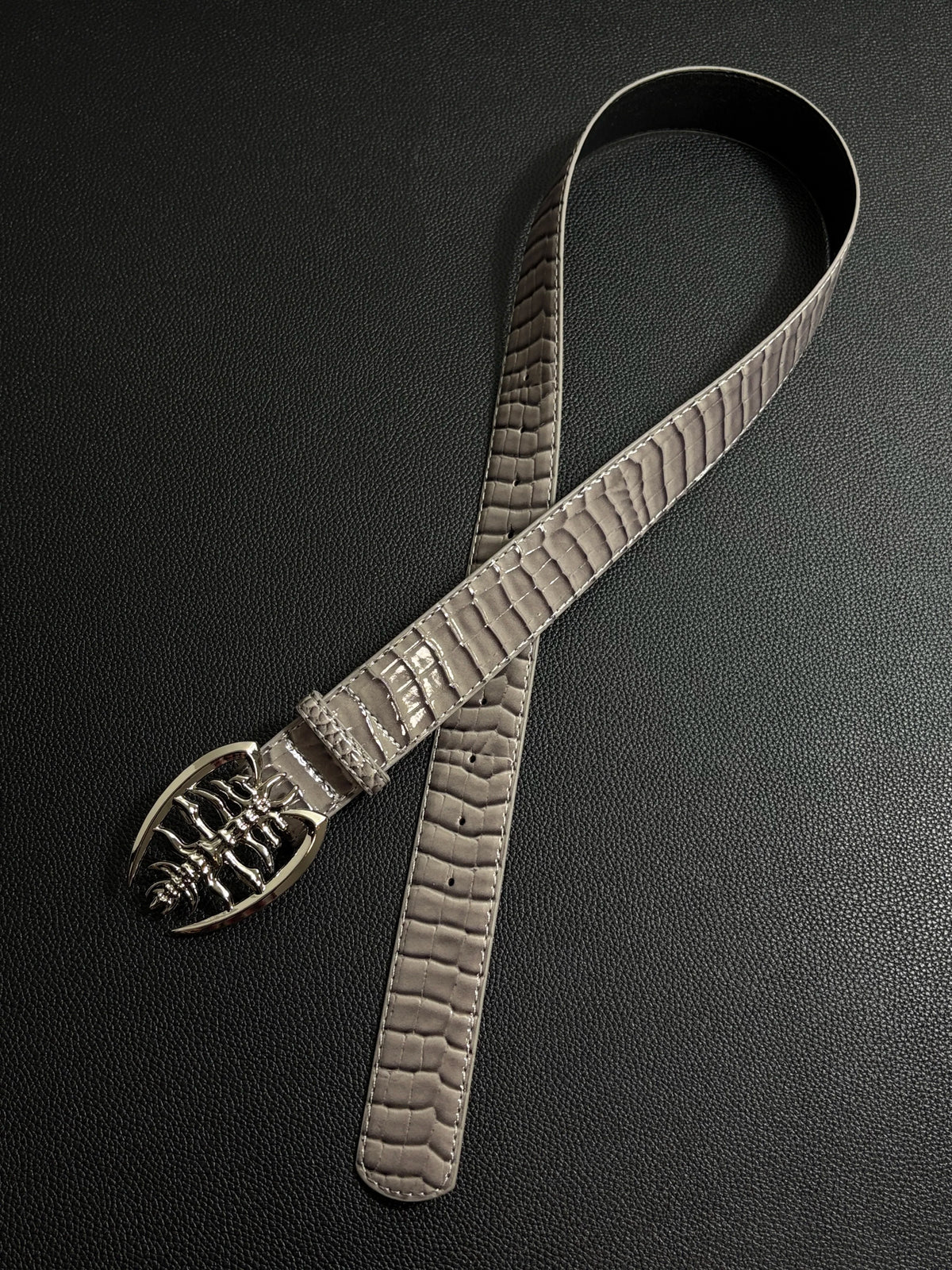 Crocodile Pattern Patent Leather Belt