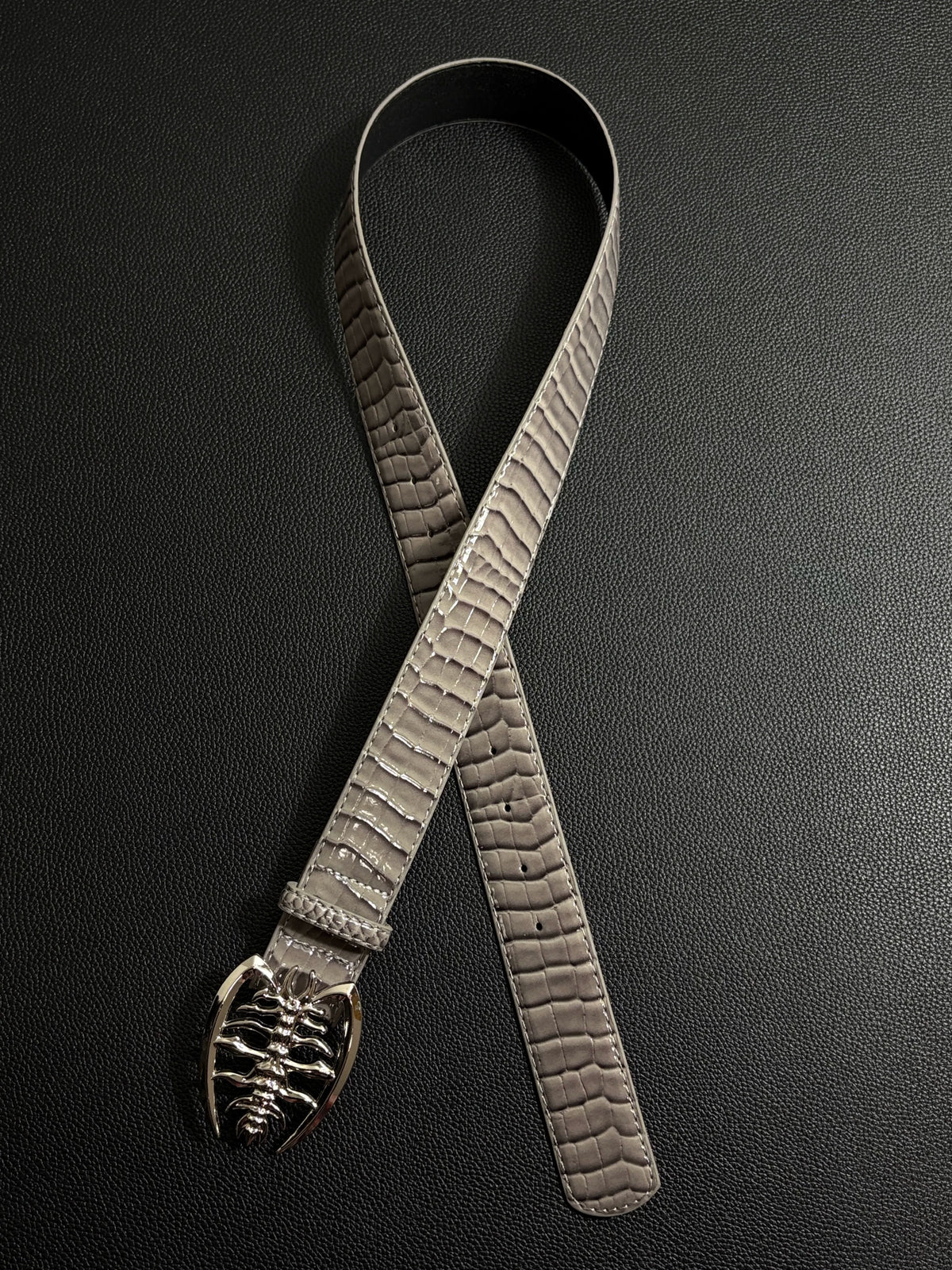 Crocodile Pattern Patent Leather Belt