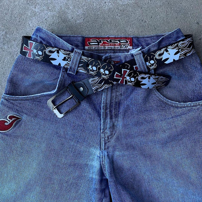 Skull Flame Cross Print Belt
