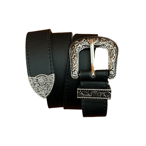 0030 - Y2K Floral Buckle Belt (black)
