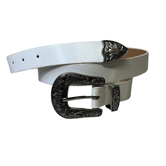 0634 - Floral Engraved Buckle Belt White