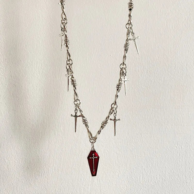 Vampire Coffin Cross Barbed Chain