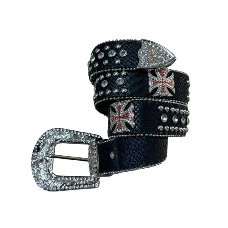 0466 - Rhinestone Red Cross Buckle Belt