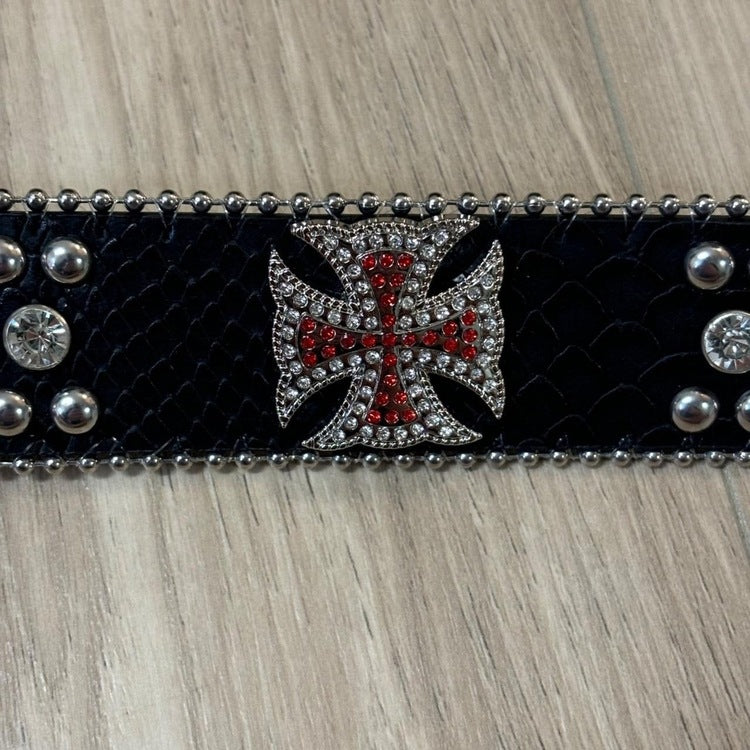 0466 - Rhinestone Red Cross Buckle Belt