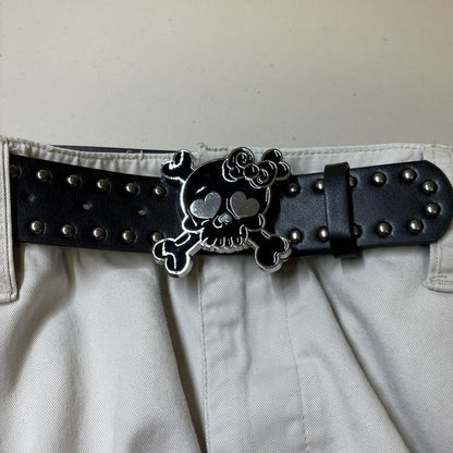 0636 - Skull Heart Buckle Belt Black