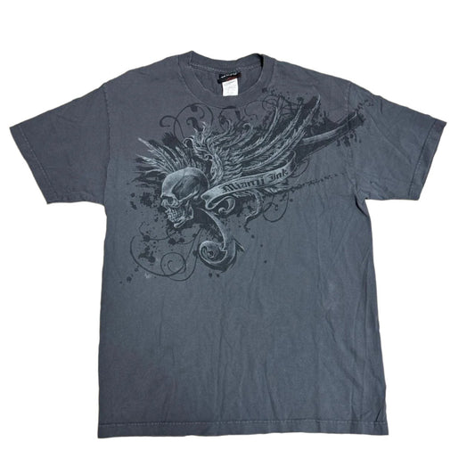 0590 - '08 Gothic Skull Wing Grey Shirt