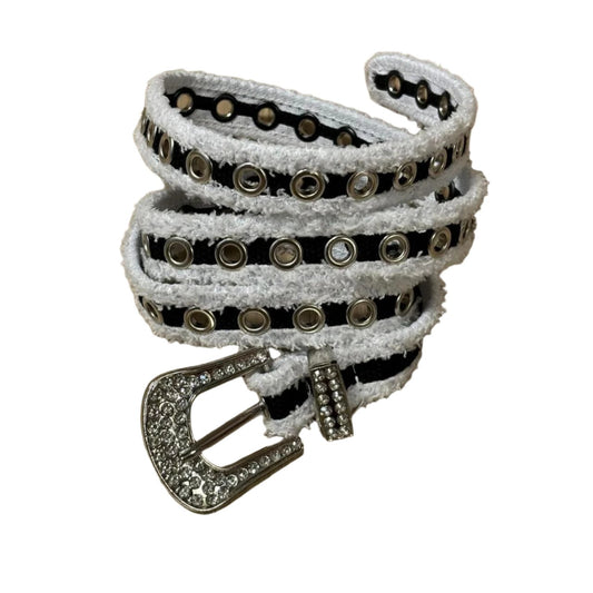 0469 - Distressed Rhinestone Buckle Grommet Belt (white)