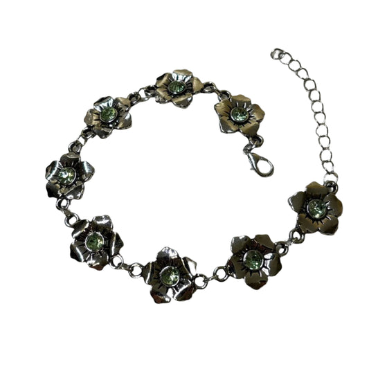 0635 - Green Gemstone Rose Bracelet