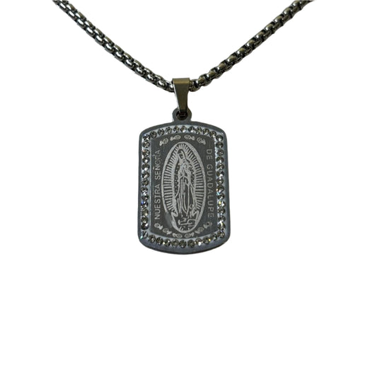 0627 - Silver Rhinestone Virgin Mary Necklace