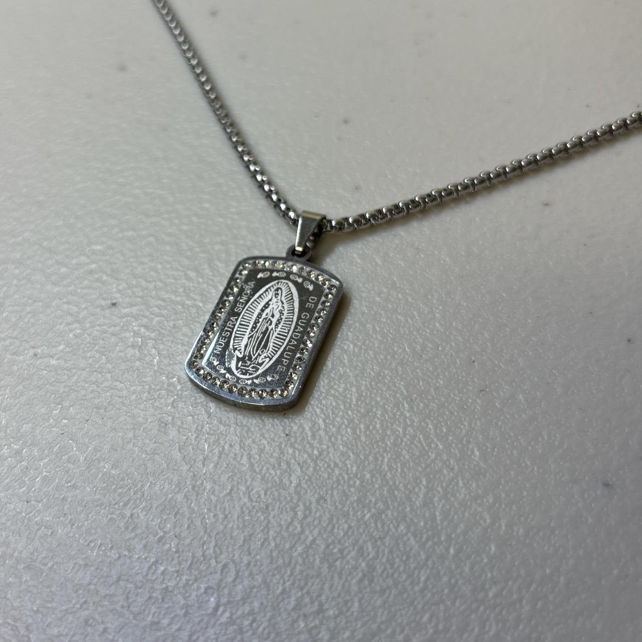 0627 - Silver Rhinestone Virgin Mary Necklace