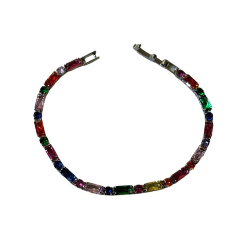 0620 - Multicolor Gemstones Silver Bracelet