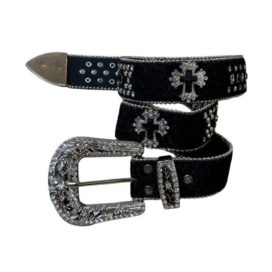 0467 - Black Cross Rhinestone Belt