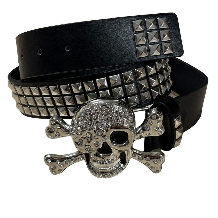 0419 - Shining Studded Skull Buckle Belt