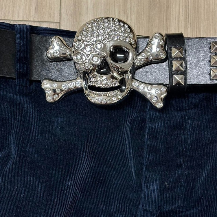 0419 - Shining Studded Skull Buckle Belt