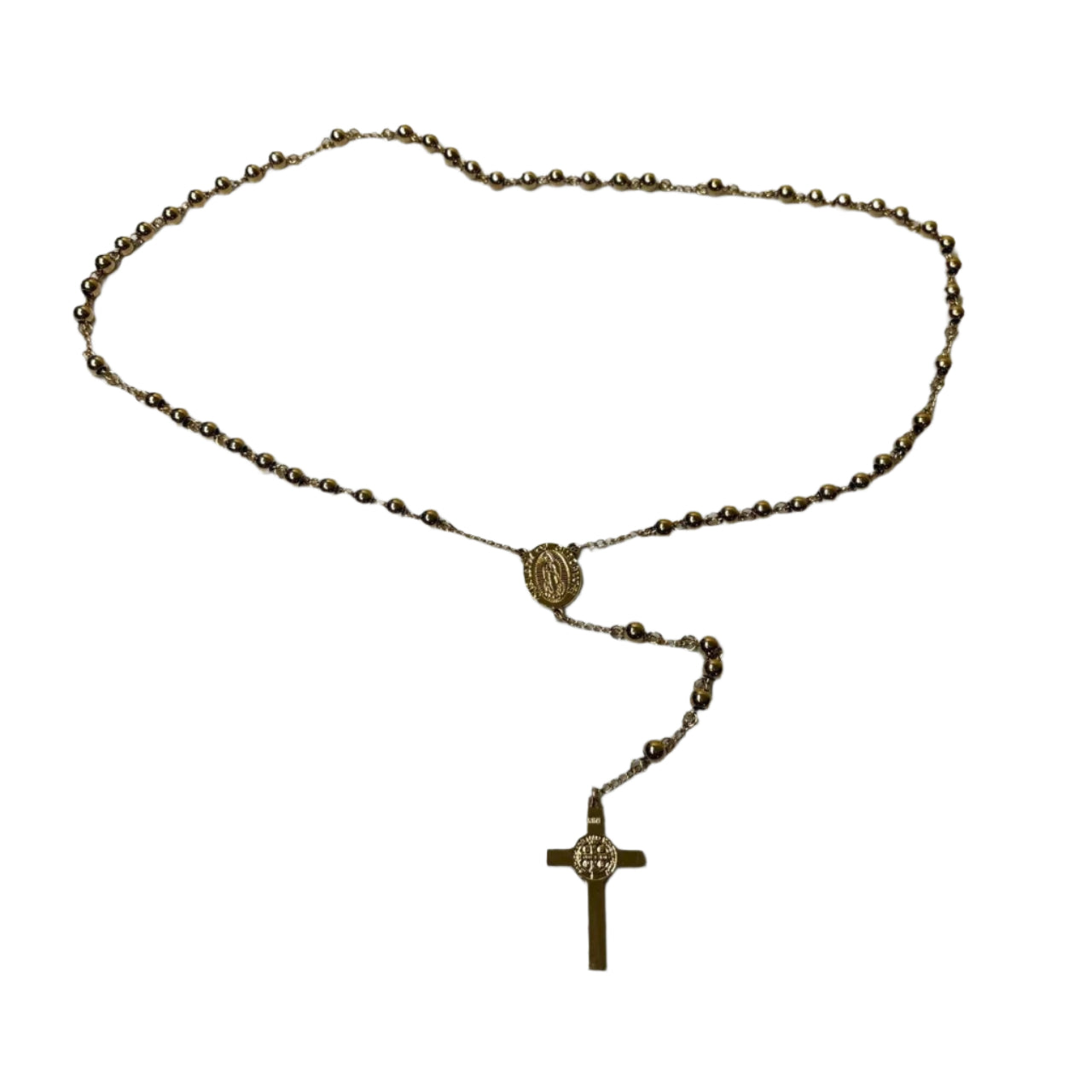 0598 - Gold Bead Rosary Cross Pendant