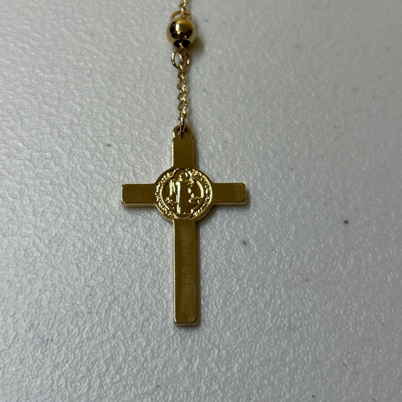 0598 - Gold Bead Rosary Cross Pendant