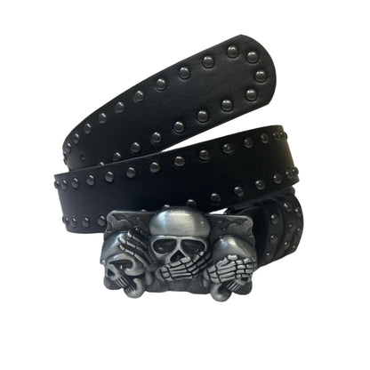 0699 - Catacombs Skull Buckle Studded Belt