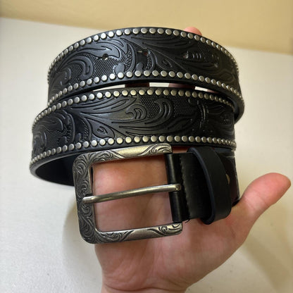 0648 - Floral Square Buckle Studded Belt